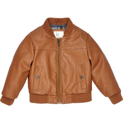 Mini boys brown perforated bomber jacket